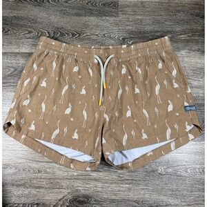 Marsh Wear Mens Tan Crane Print Performance Shorts XL Stretch Drawstring